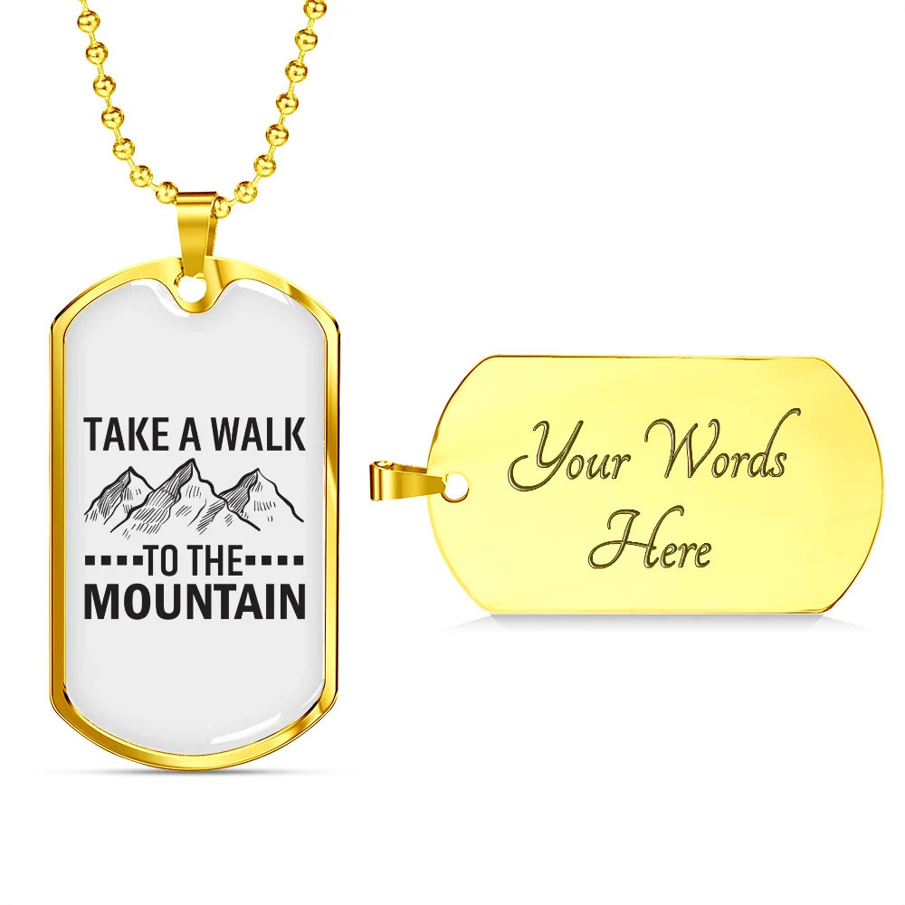 Camper Necklace Take A Walk Personalized Engraved Gold Dog Tag Necklace Custom